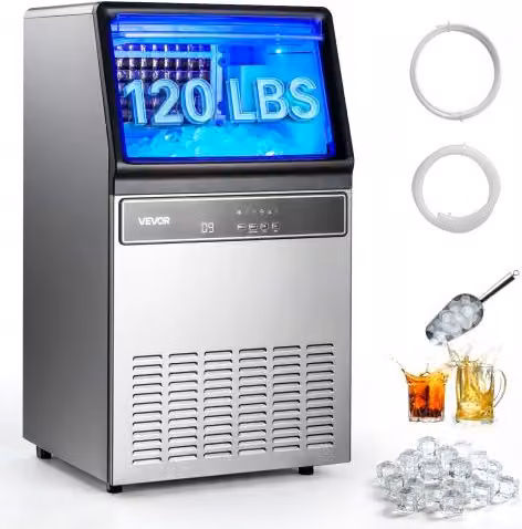Macchina per Ghiaccio Commerciale VEVOR in Acciaio Inox Color Argento con Display Digitale, Capacità 59 kg/24 ore, L/P/H: 40.5 x 44.5 x 79.5 cm