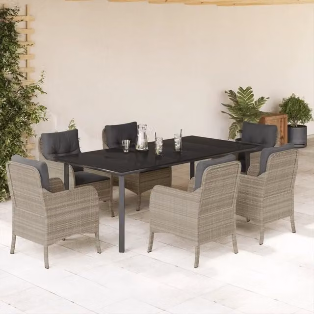 Set da pranzo da giardino moderno vidaXL in polyrattan e vetro con 7 pezzi color antracite