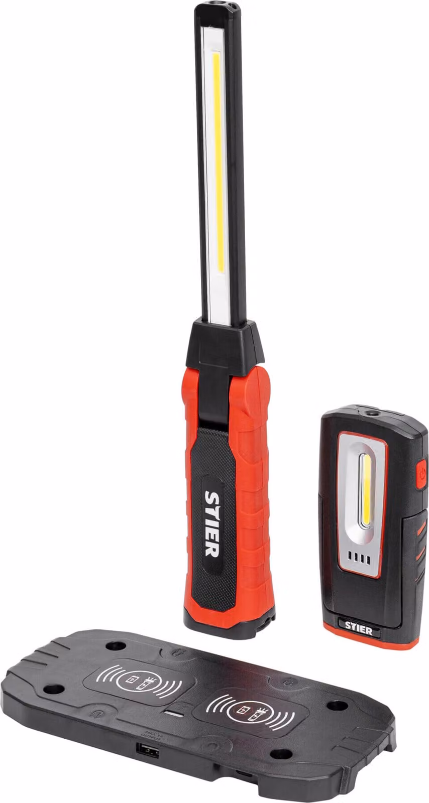 Set di luci da lavoro STIER LED, 300/1000 lumen, magnetico, angolo di emissione di 120°, funzione di rotazione a 360°, piastra di ricarica a induzione