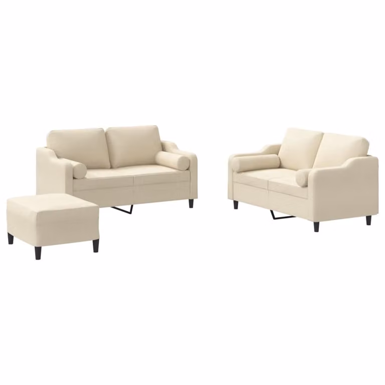 Set Divani 3 pz con Cuscini Crema in Tessuto