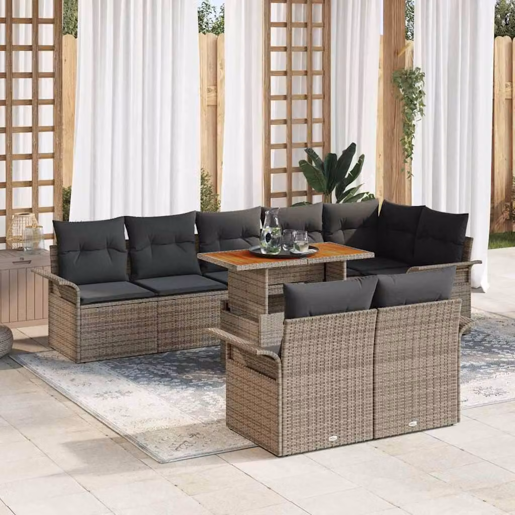 Maison Exclusive - Set da giardino composto da 9 pezzi, divano, colore grigio, materiale: rattan sintetico