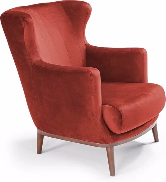 Poltrona da camera ETRO’ MADE IN ITALY, stile vintage, tessuto velluto antimacchia e idrorepellente, piedi in legno finitura noce, ideale per soggiorno, camera, studio, hotel e bar, colore Rosso