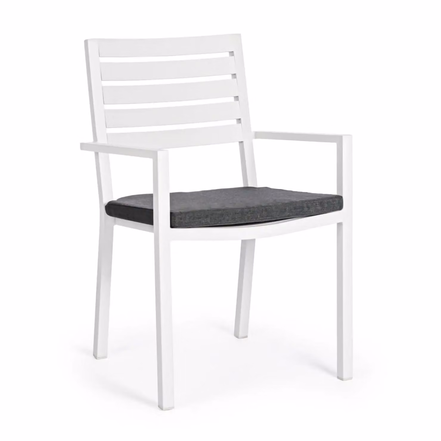Set 4 sedie da giardino MURGIA con cuscino sfoderabile in tessuto e struttura in alluminio bianco
