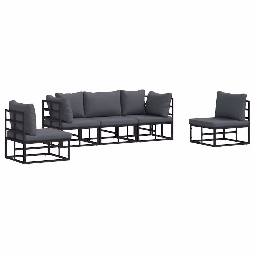 Set Divano da Giardino a L vidaXL in Alluminio Verniciato con Cuscini Nero Antracite 5 Pezzi – 2