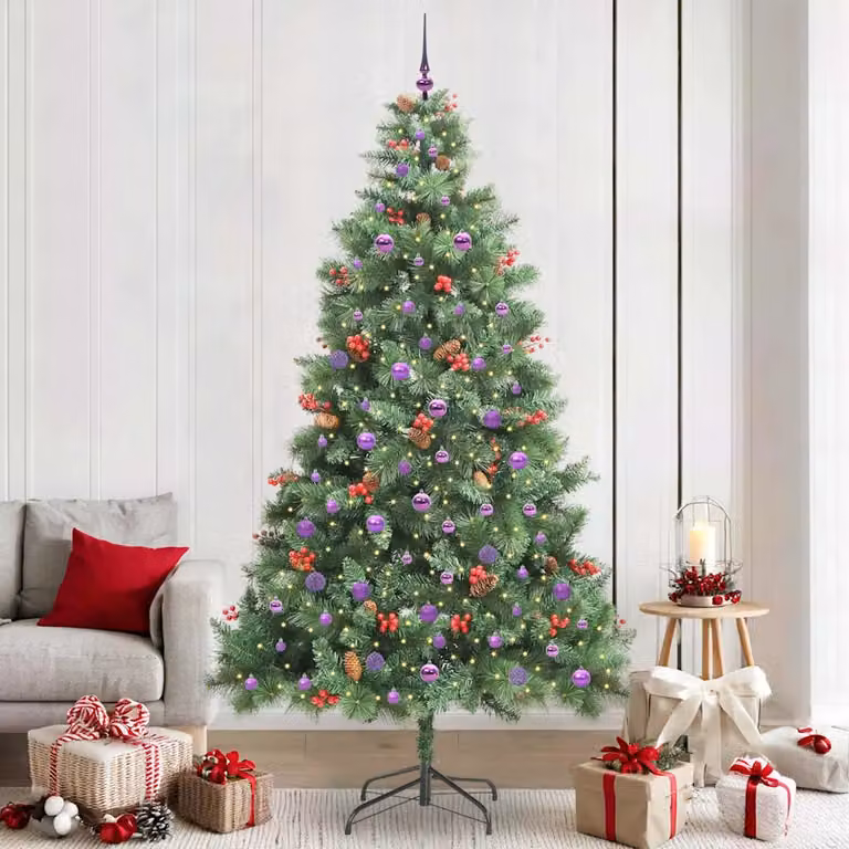 Albero di Natale artificiale moderno vidaXL verde con 300 LED bianco caldo in PVC e metallo