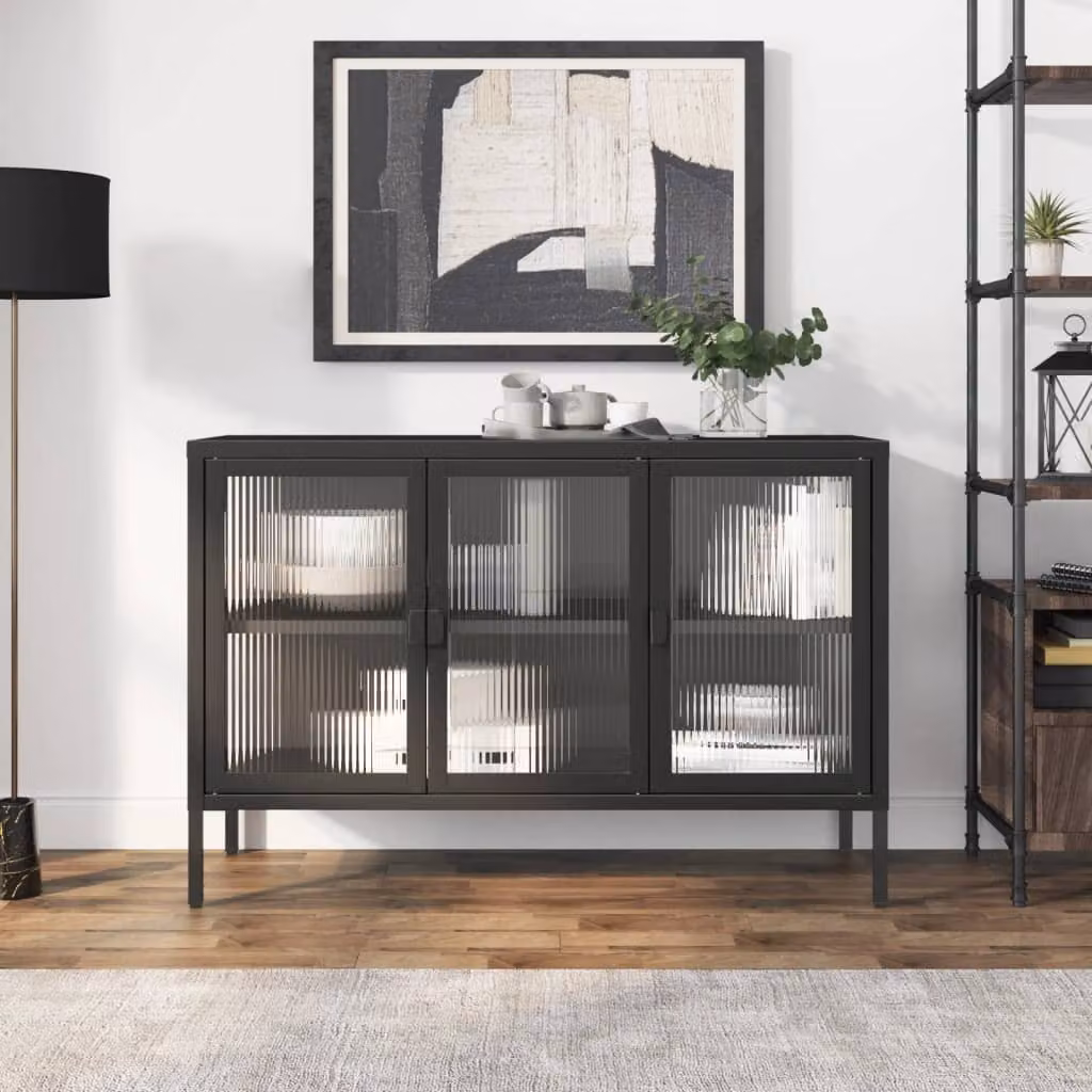 Credenza moderna vidaXL in metallo e vetro nera L 105 cm x P 35 cm x H 70 cm