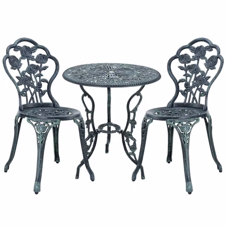 In And OutdoorMatch Set da bistrot Stanton - Set da balcone - Tavolo e 2 sedie da giardino in ghisa - Verde - Design elegante