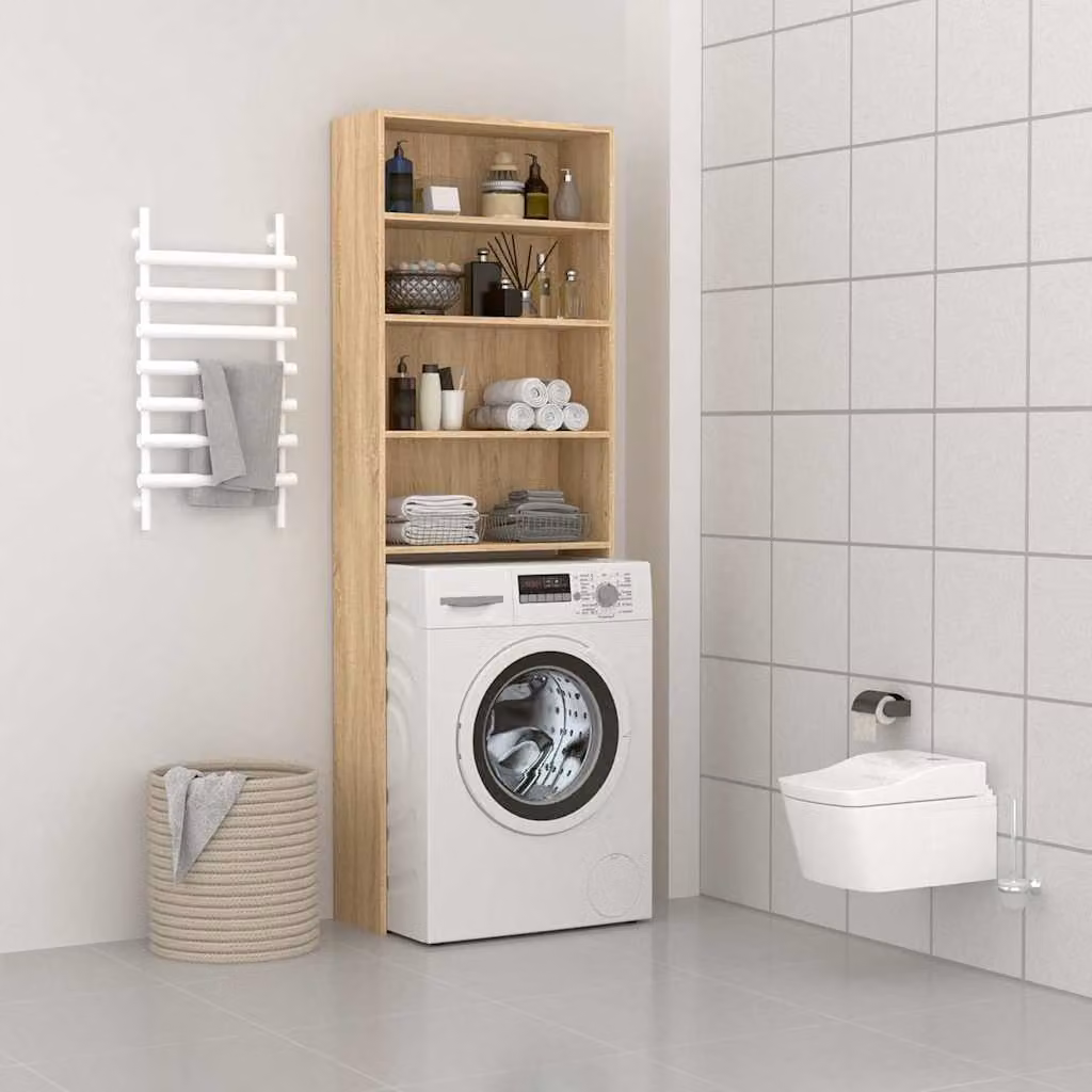 Mobile per lavatrice vidaXL in rovere sonoma con ripiani e ante, L: 64 cm, P: 24 cm, H: 190 cm