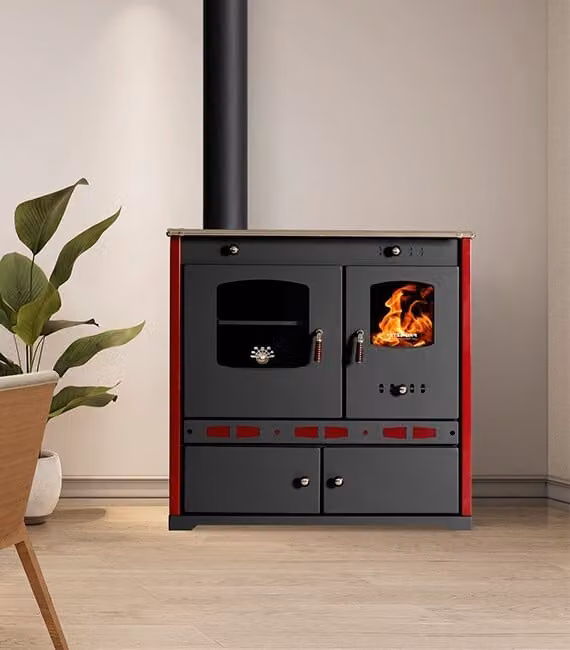 EEK A+ Stufa a legna con vano cottura e piano di cottura Perfect Lux Eco Stufa a legna 7,5kW Stufa a fuoco continuo Stufa per officina Stufa svedese Stufa per cabine Stufa per riscaldamento L