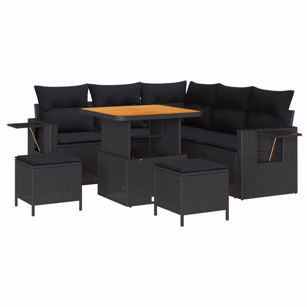 Set Divano da Giardino vidaXL 8 Pezzi in Polyrattan Nero con Cuscini e Tavolino da Esterno – 2