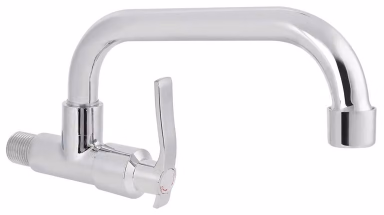 Rubinetto da cucina a parete, monocomando, in acciaio inossidabile, girevole a 360 gradi, con finitura cromata, comandi ergonomici