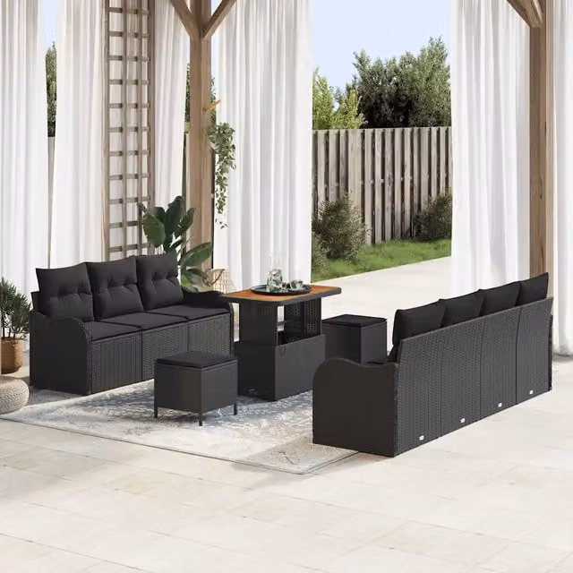 Set Divano da Giardino 10 pz Nero polyrattan 3362229