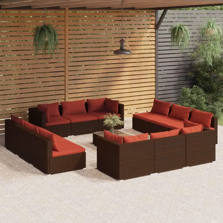 Set da esterno esclusivo per lounge, composto da 13 pezzi, con cuscini, in rattan sintetico marrone