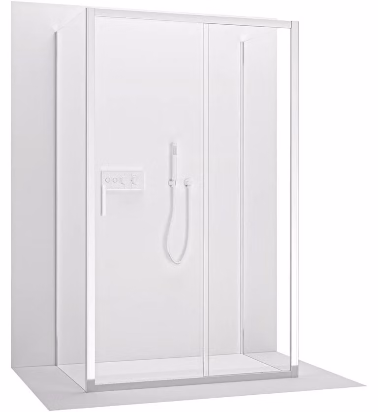 CERANO - Box doccia a tre pareti Varone LINE U L/P - 6 mm - cromato, vetro trasparente - 140x90x195 cm - scorrevole
