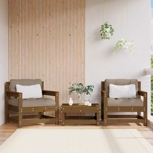 Set di 2 sedie da giardino vidaXL in legno di pino marrone con cuscini e braccioli