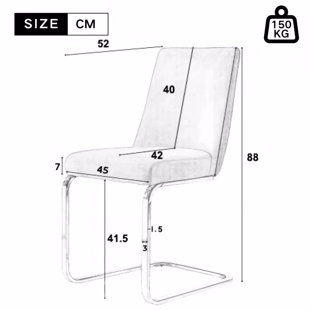 Set di 4 sedie da pranzo moderne REDOM in velluto beige con gambe in metallo argento opaco – 2