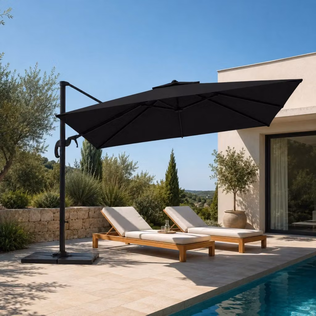Ombrellone da giardino Pacora con braccio retrattile e rotazione a 360°, struttura in acciaio inossidabile e telo in poliestere impermeabile resistente ai raggi UV, Nero, 3x3 m – 2