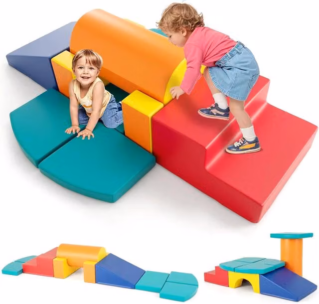 Set di 10 giocattoli da arrampicata in schiuma morbida per bambini, blocchi da costruzione creativi colore arancione – 1