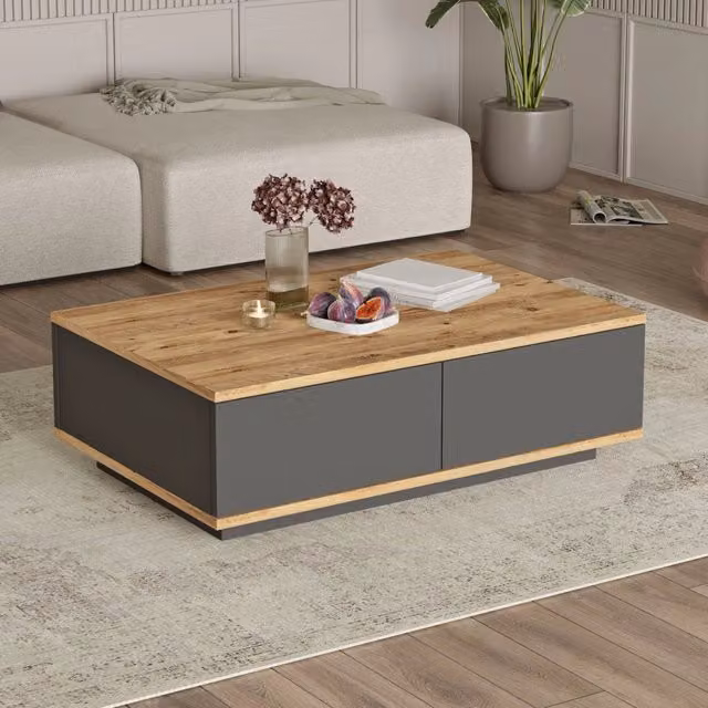 Babila, Tavolino da Salotto Moderno con 2 Vani, L/P/H: 90 x 60 x 29 cm, Colore Rovere Nodi – 1