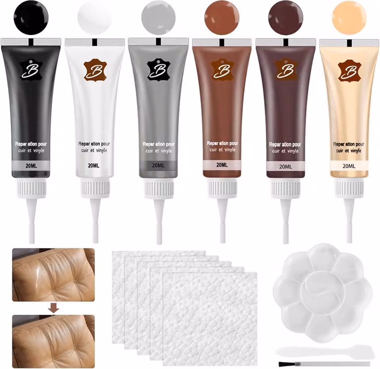 Kit di riparazione per la pelle, con coloranti miscelabili, completo di strumenti, per divani, giacche e sedili auto