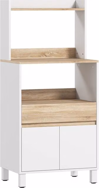 Credenza Mobile per Microonde 60x40x131 cm Mensole con Retro Aperto in Legno Bianco