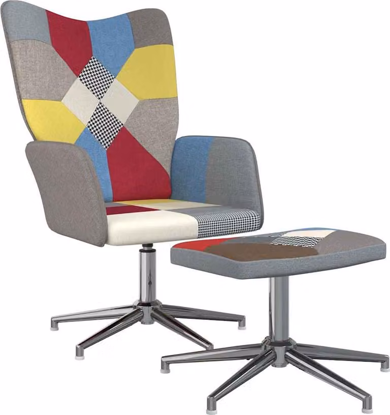 Sedia Relax con Sgabello in Tessuto Patchwork