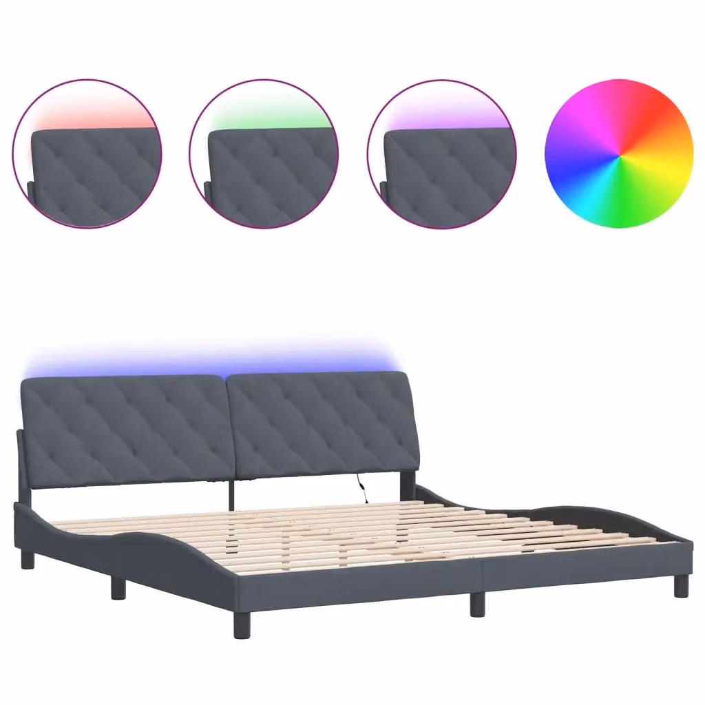 vidaXL Giroletto in Velluto Grigio con LED e Porta USB, L/P: 200 x 200 cm – 2