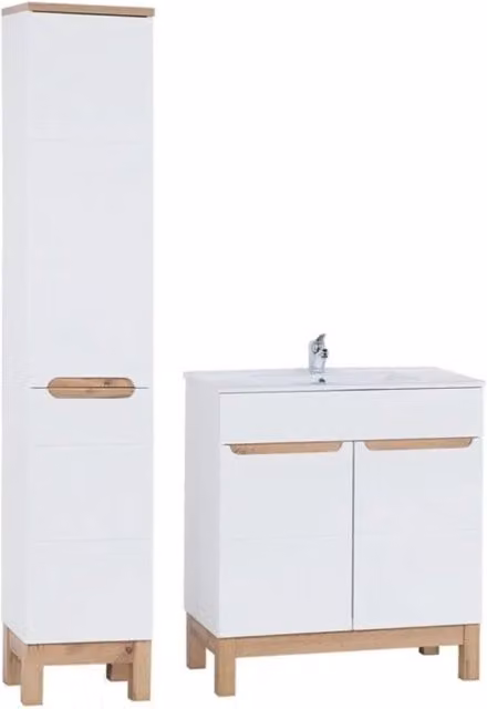 Set da bagno ERMANO: mobile sottolavabo 80cm + lavabo da incasso + sifone + colonna con cesto per la biancheria