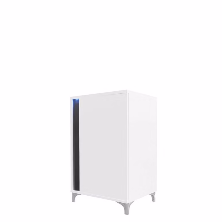 Cassettiera con illuminazione a LED BANTRY 2 – bianco / bianco lucido / nero lucido, angolo sinistro