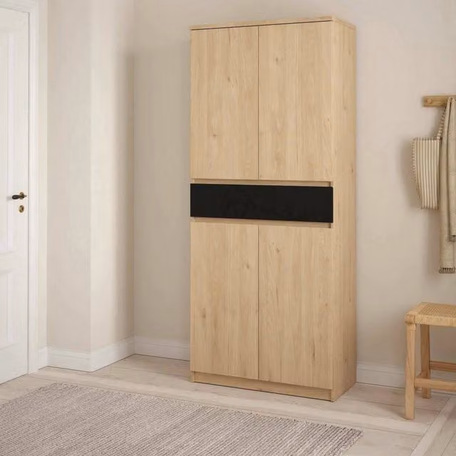 Scarpiera DMORA moderna con ante e cassetti, mobile porta scarpe per ingresso in legno e MDF, L/P/H: 80 x 40 x 191,7 cm, Rovere e Nero – 1