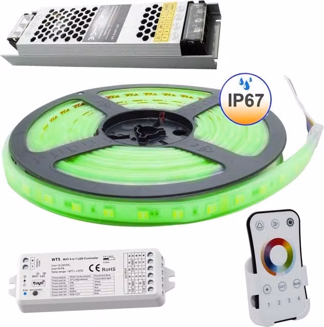 Kit Striscia LED Smart PLANETITALY RGBW CCT 100W 24V IP67 Impermeabile con Controllo WiFi Alexa e Google Assistant