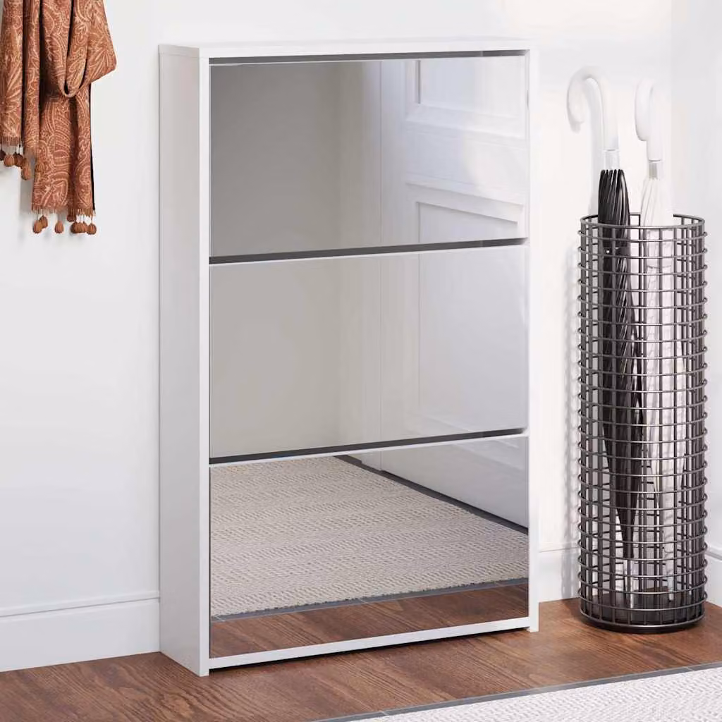 Scarpiera moderna vidaXL con specchio Bianco Lucido L: 63 cm, P: 17 cm, H: 102,5 cm