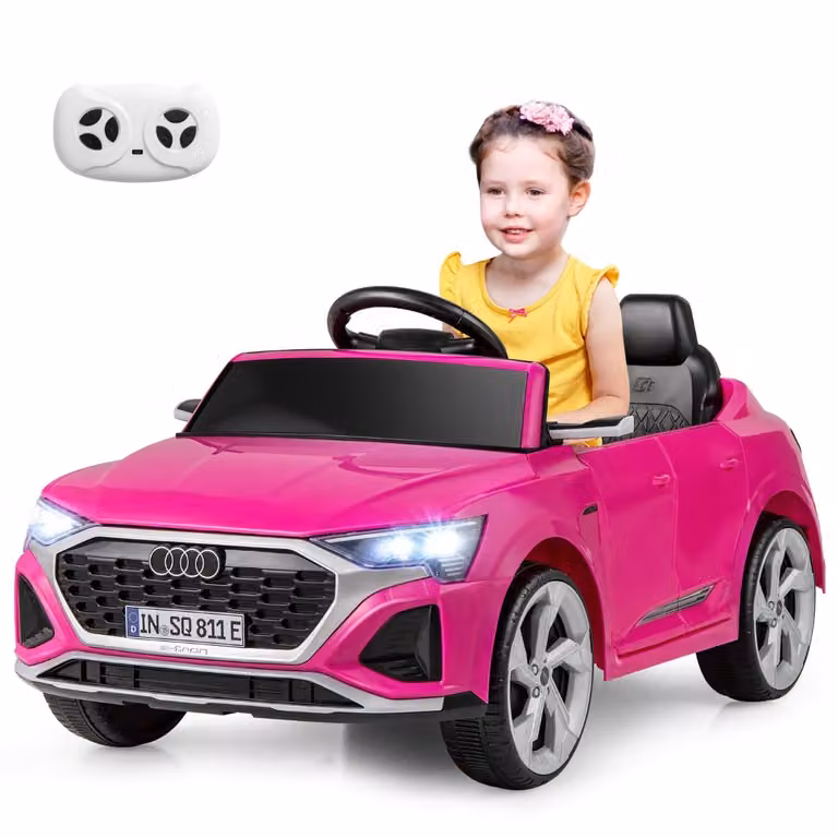 Auto elettrica per bambini Costway Audi SQ8 licenziata, veicolo 12V con telecomando, luci LED, musica e 3 velocità, colore Rosa