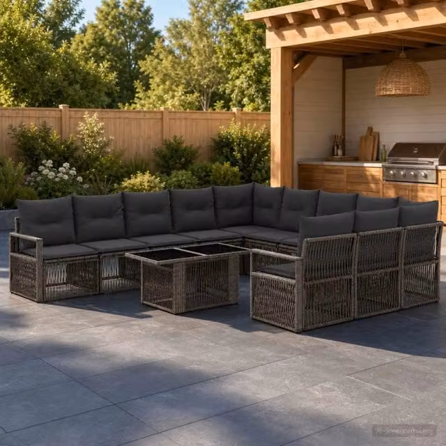 Set Divano da Giardino a Forma a U vidaXL in Polyrattan Grigio e Antracite con Tavolino e Cuscini