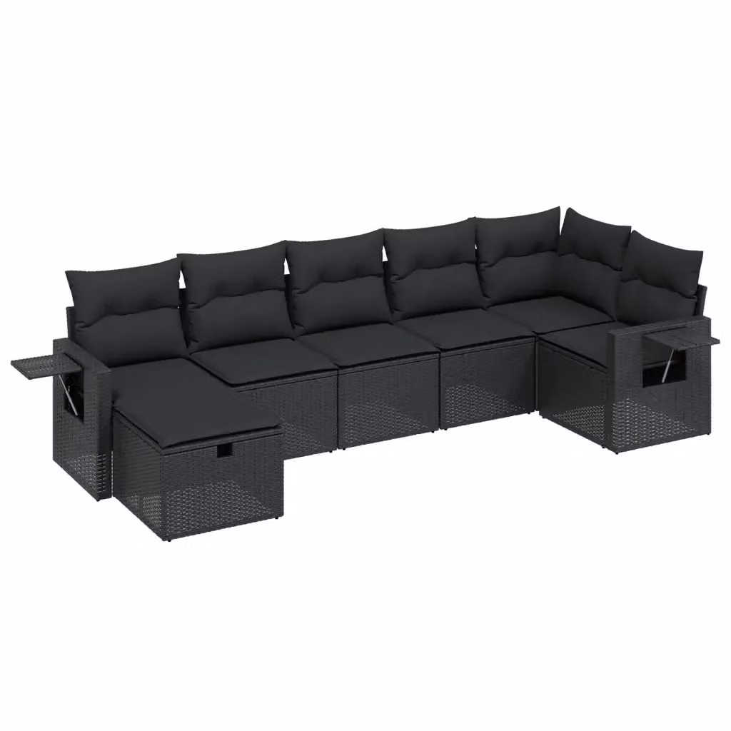 Set Divano da Giardino a L vidaXL con 7 Pezzi e Cuscini Neri in Polyrattan e Acciaio – 2