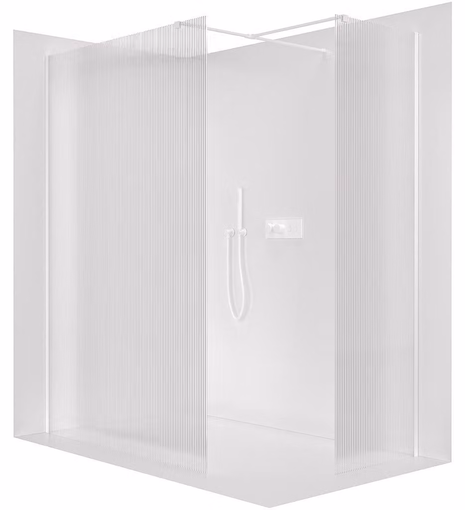 Pannello doccia angolare Walk-in Onyx T, destro/sinistro - 8 mm - profilo quadrato - bianco opaco, vetro smerigliato - 160x160x200 cm