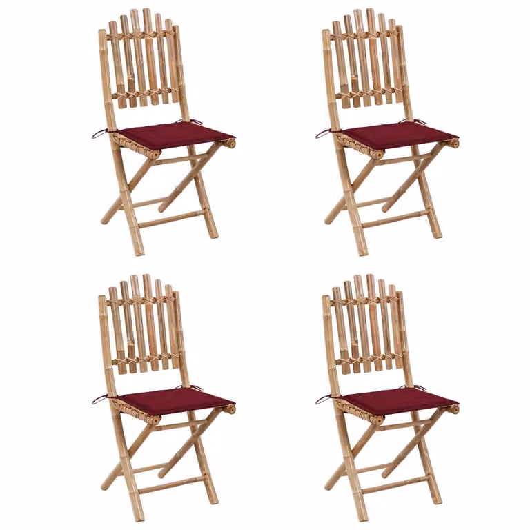 Set da Pranzo da Giardino 5 pz Pieghevole con Cuscini in Bambù