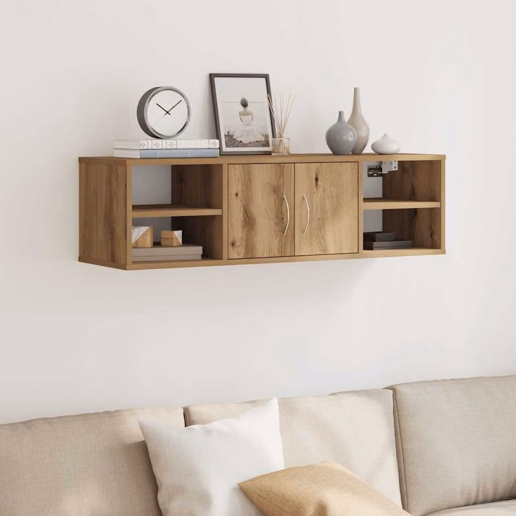 Armadietto a muro vidaXL in legno rovere marrone con ante a battente e ripiani interni L: 101 cm, P: 30 cm, H: 29 cm