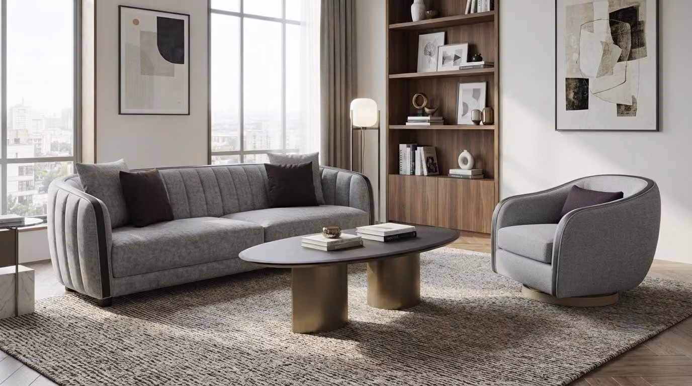 Set per soggiorno: divano a 3 posti, tavolino, design moderno, confortevole, robusto e stabile