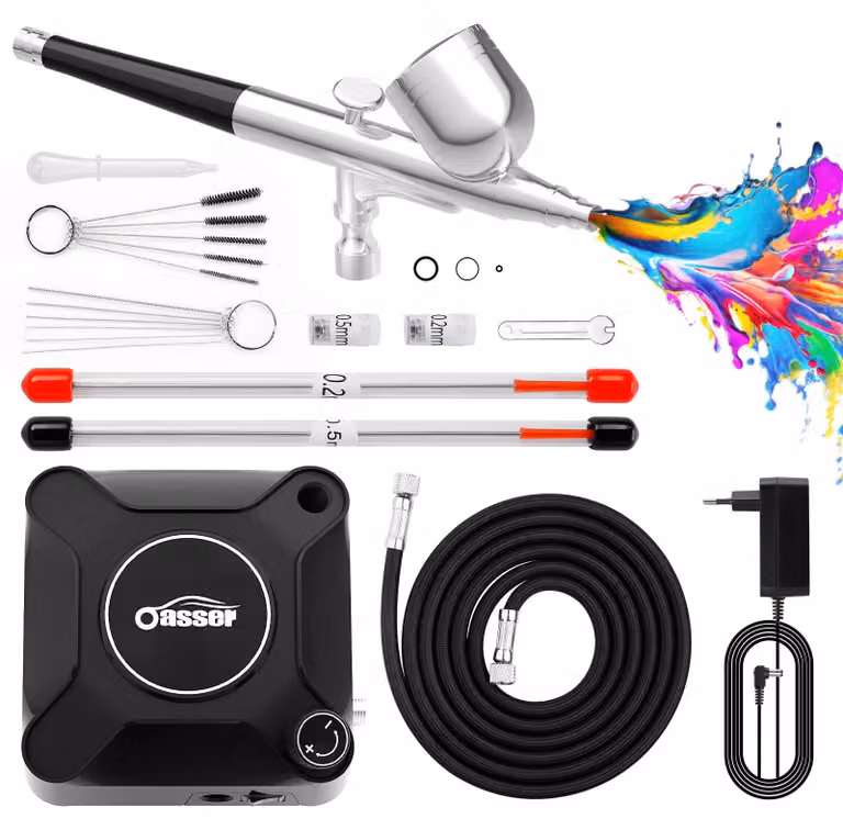 Kit aerografo con compressore, pressione di 36 PSI e ugelli da 0,2-0,5 mm