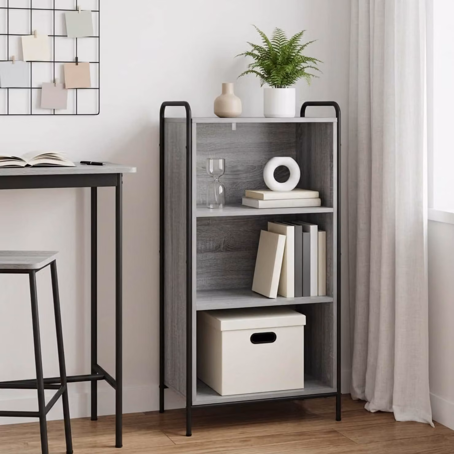 Armadio per Libri Moderno vidaXL in Legno e Metallo Grigio Opaco L: 55,5 cm, P: 33 cm, H: 174 cm