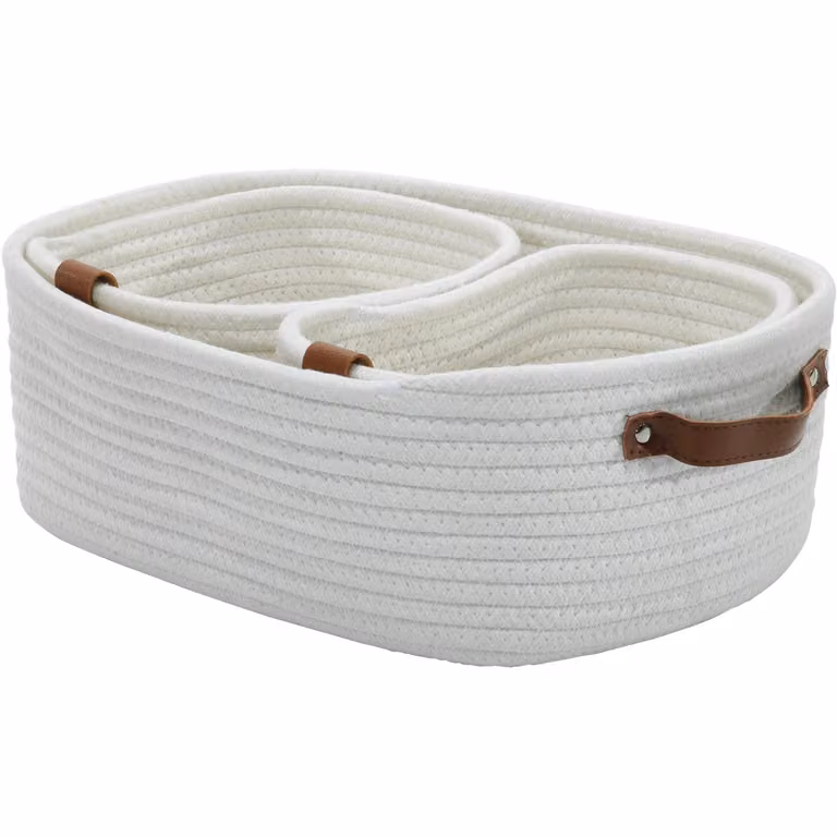 Set di 3 cestini multiuso in tessuto Vestiamo Casa, colore bianco