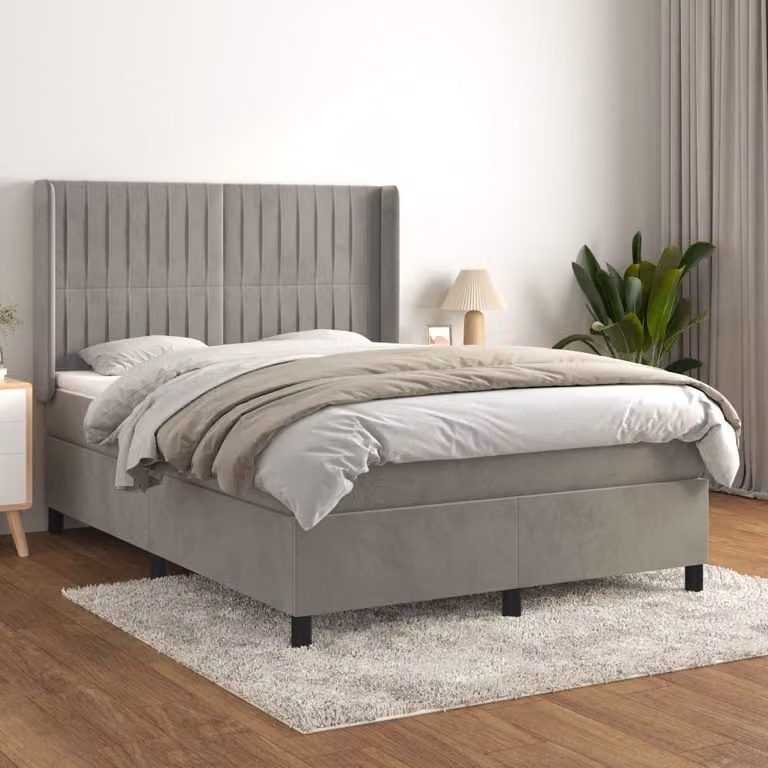 The Living Store Letto a molle con materasso grigio chiaro 140x200 cm in velluto