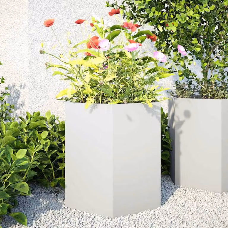 Set di 2 fioriere esagonali da giardino vidaXL in acciaio bianco L: 46 cm, P: 40 cm, H: 45 cm