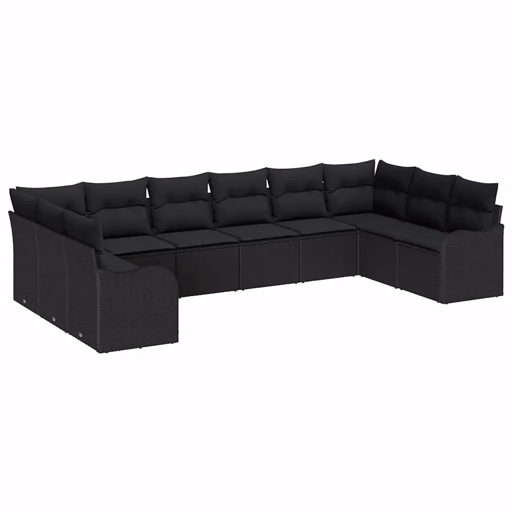 Set Divano da Giardino vidaXL 10 Pezzi in Polyrattan Nero con Cuscini e Struttura in Acciaio – 2