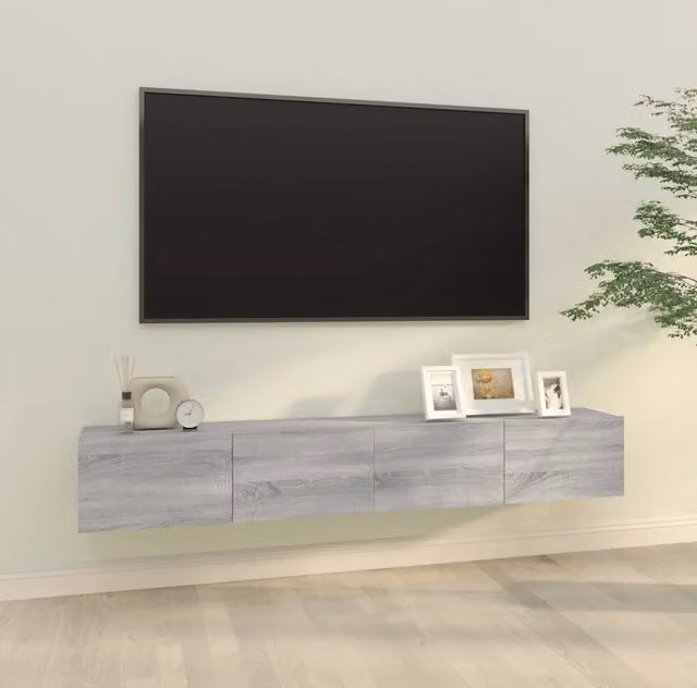 Mobili TV Muro 2pz-Set di 2 Credenza per TV sospesa Grigio Sonoma 100x30x30 cm Legno Multistrato