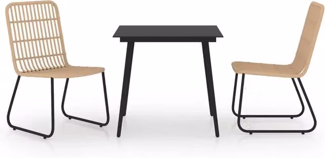 Set da pranzo da giardino Outsunny in polyrattan e vetro, 3 pezzi, marrone e nero