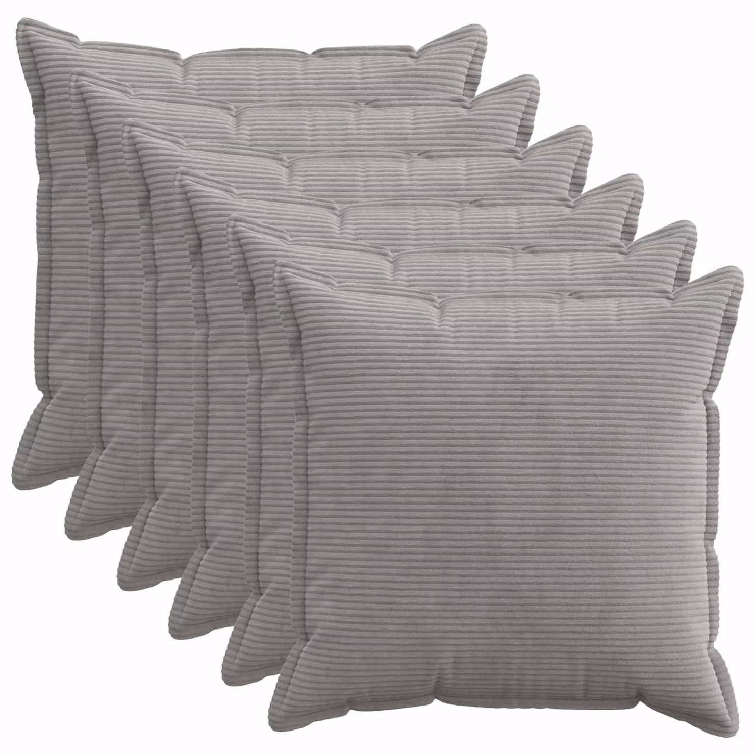 Set di 6 federe vidaXL HOUTEN in velluto a coste, Grigio Chiaro, 65 x 65 cm