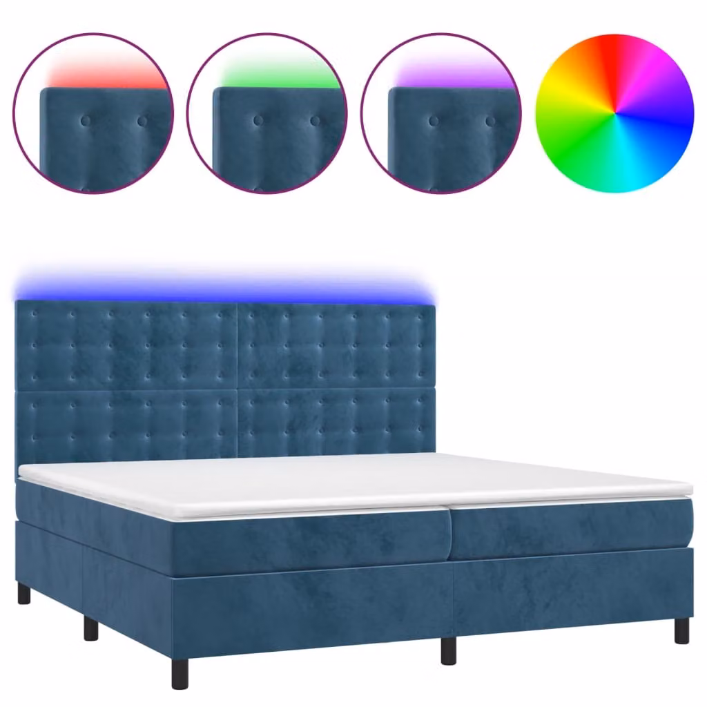 Letto a Molle con Materasso e LED Blu Scuro 200x200 cm