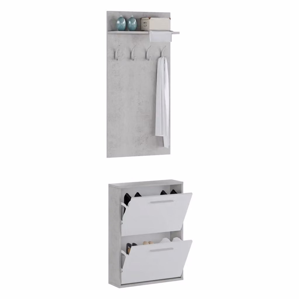 DMORA Mobile da Ingresso Paia Moderno Grigio e Bianco L: 54 cm, P: 28 cm, H: 181 cm – 2